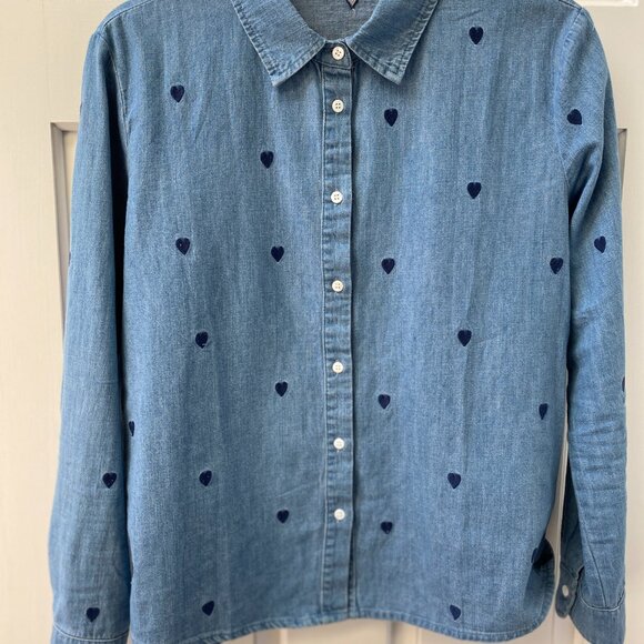 100% Cotton Denim Top with Embroidered Hearts - Picture 7 of 7